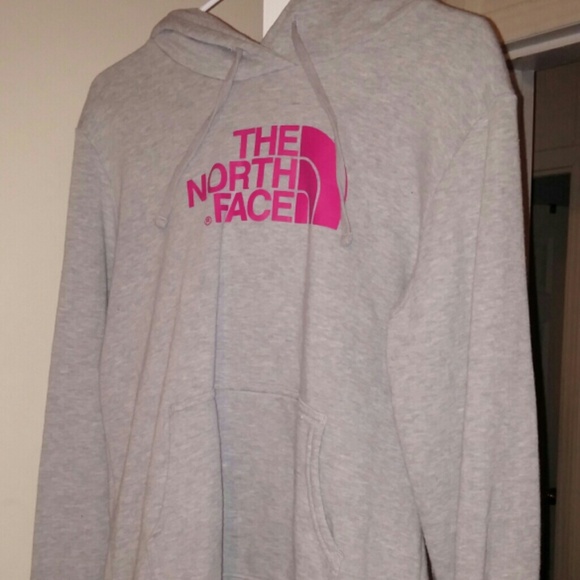 Gray and pink North Face hoodie size L