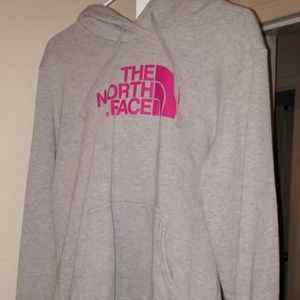 Gray and pink North Face hoodie size L