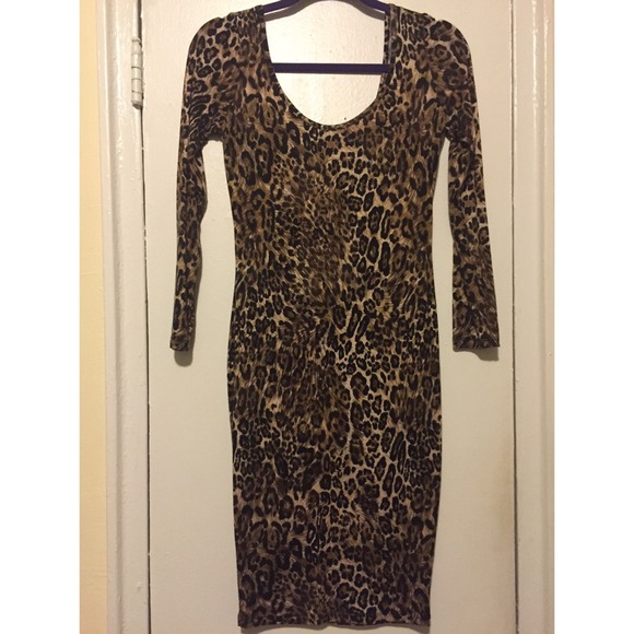 Leopard Knee Length Dress with Long Sleeves
