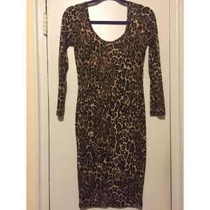 Leopard Knee Length Dress with Long Sleeves