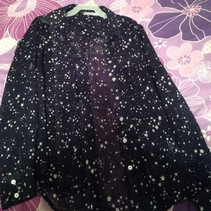 Sheer navy blue star print shirt