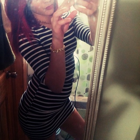 Black and white striped dress