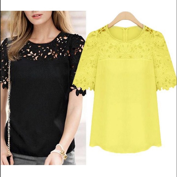 💫7/8 HP💫Sunny Yellow Crochet Shoulder/Sleeve Top - Picture 4 of 4