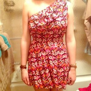 One Shoulder Brightly Patterned Dress
