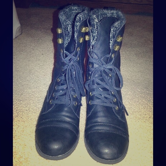 Black Leather Combat Boots