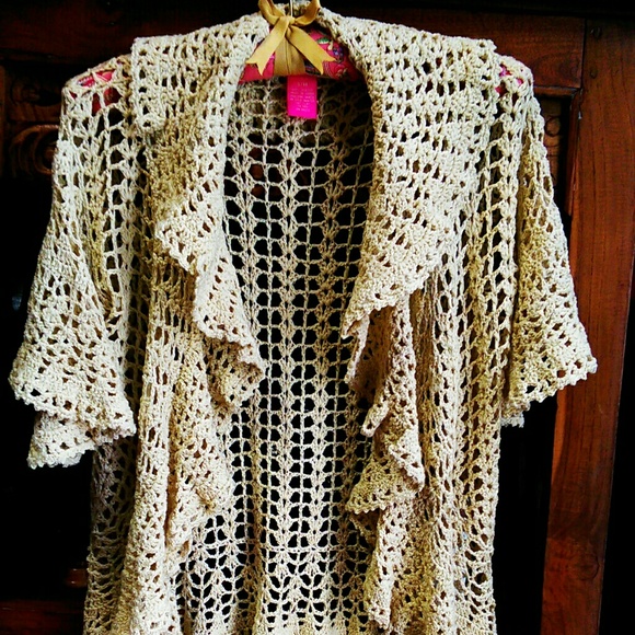 Betsey Johnson Crochet Cotton Cream Sweater