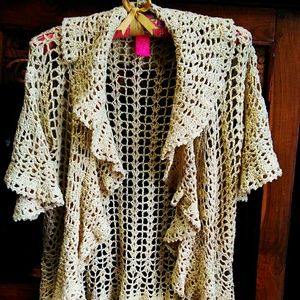 Betsey Johnson Crochet Cotton Cream Sweater