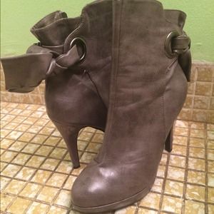 Grey leather ankle high boots