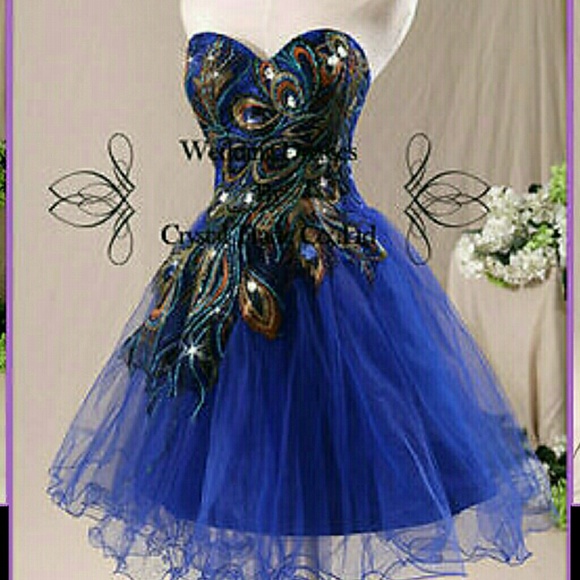 Blue mini peacock  corset formal dress size 10