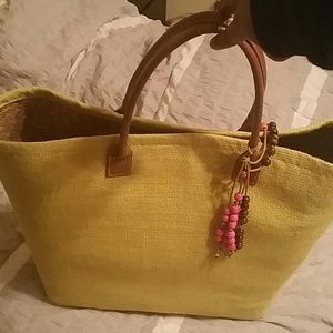 Cloth and straw lime green bag