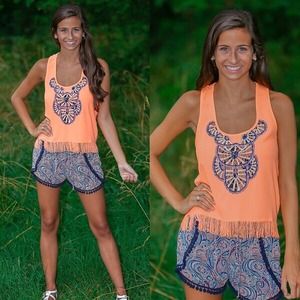 Aqua fringe top