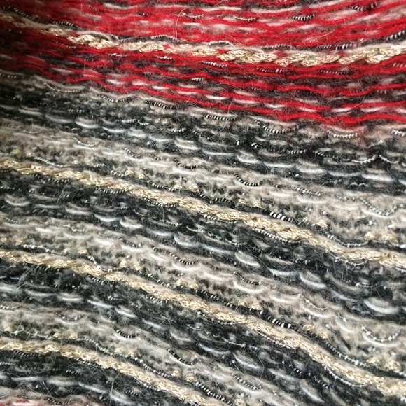 Striped Grey, Gold, Red, and White Knit Cardigan - Picture 2 of 3