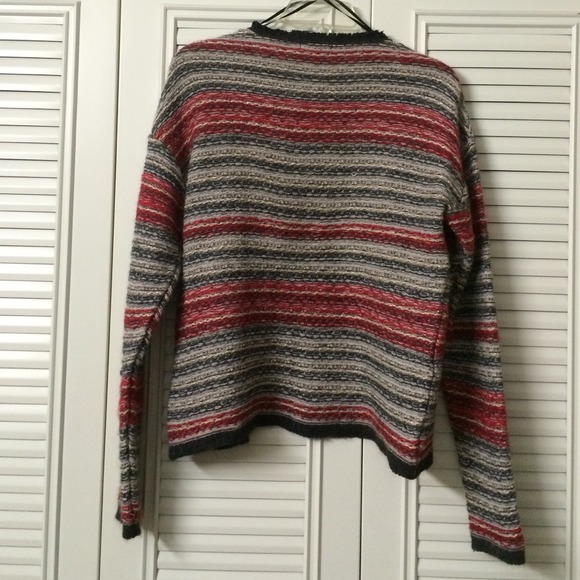 Striped Grey, Gold, Red, and White Knit Cardigan - Picture 3 of 3