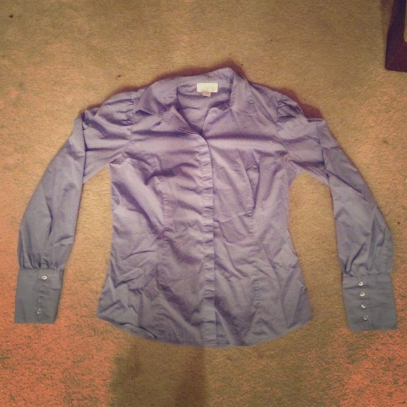 Ann Taylor loft blue button down blouse 4