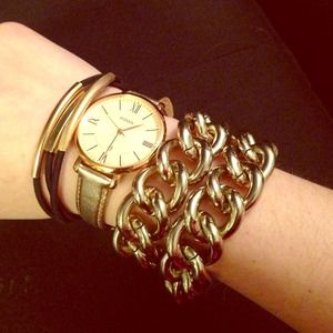 Gold tone double chain bracelet