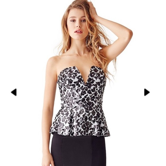 GUESS? Dalmatian print sequined plunge neck top