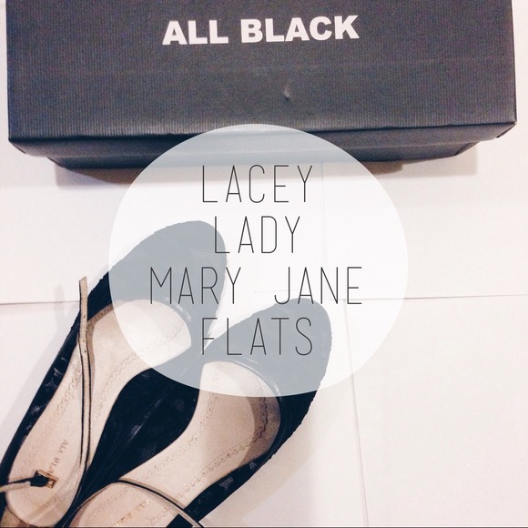 Lace Black Flats with Ankle Strap.