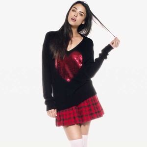 Wildfox Couture Sequin Red Heart V-Neck Sweater