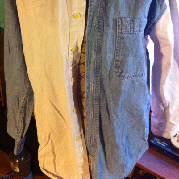 Denim type button long sleeve top - Picture 2 of 3