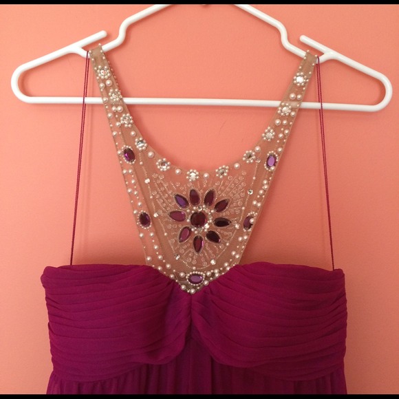Fuchsia Cache Dress w/ Amazing Neckline Beading - Picture 2 of 3