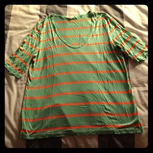 Minty tee with bright neon stripes
