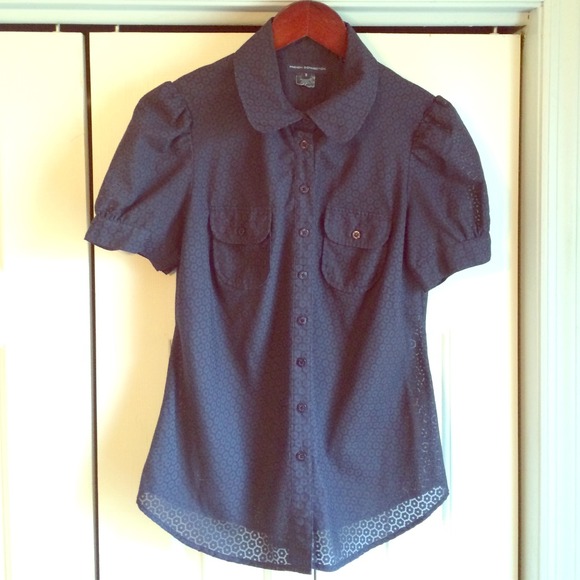 FRENCH CONNECTION Navy Eyelet Blouse Alexa Chung