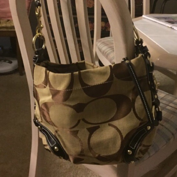 Coach Carly Medium Signature Brown Bag