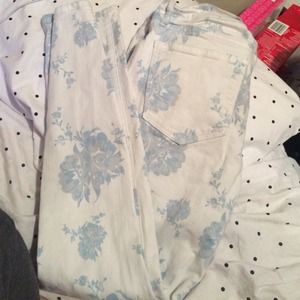 Blue floral white jeans
