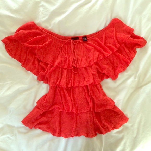 Off the shoulder crocet blouse.