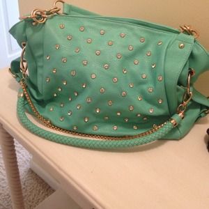Mint color rhinestone purse!