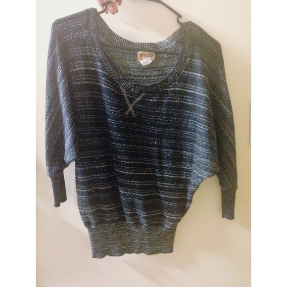 Black and sparkly silvery loose batwing top