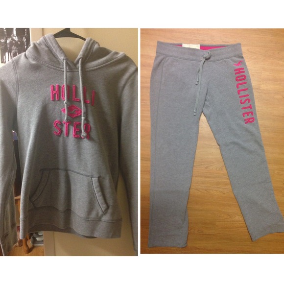 Grey and pink hollister hoodie & sweat pants set