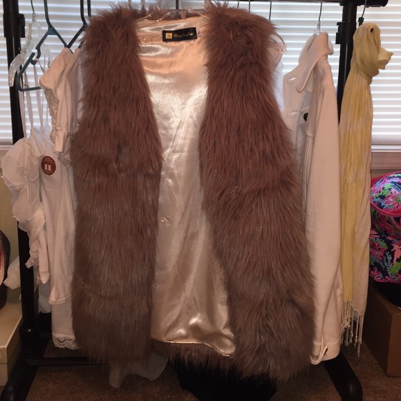Light brown faux fur vest
