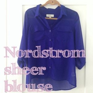 Nordstrom Olive and Oak sheer blue blouse sz S.