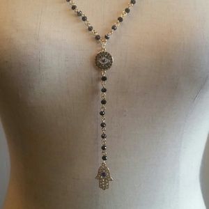 Blue crystal hamsa necklace