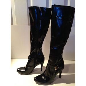 New Marc Fisher Black Buckle Knee-High Boots