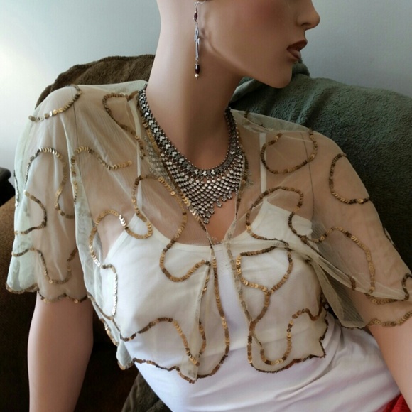Champagne crinoline gold sequins shawl - Picture 2 of 4