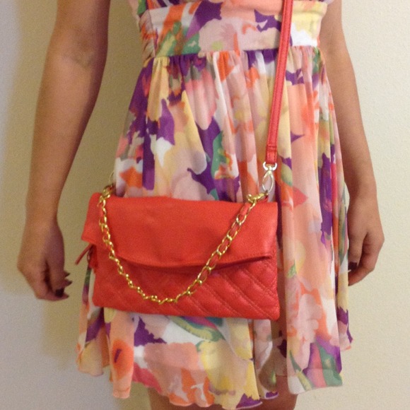 Coral crossbody quilted faux leather purse