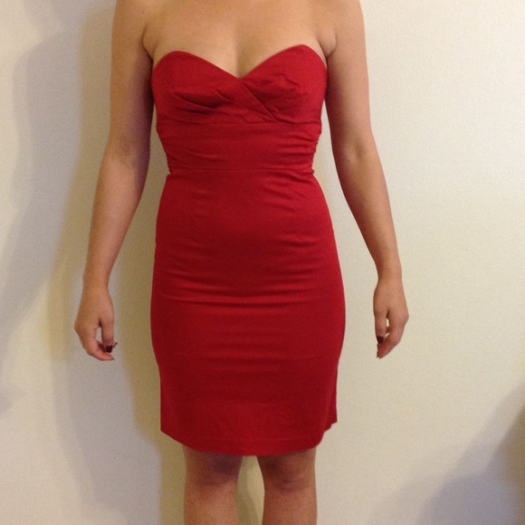 Red strapless dress