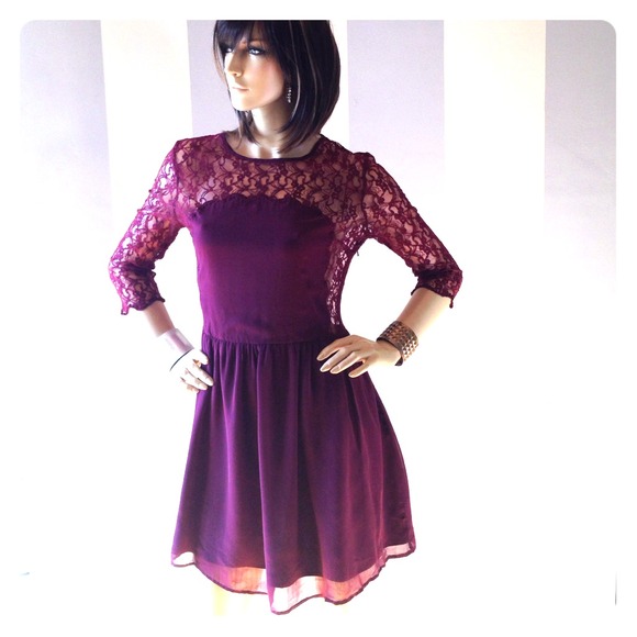 chinese dress ladies DVF Burgundy Purple Lace Wrap Short Dress main image 0