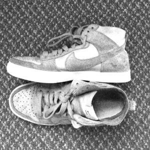 monochrome blue grey nike high top dunks