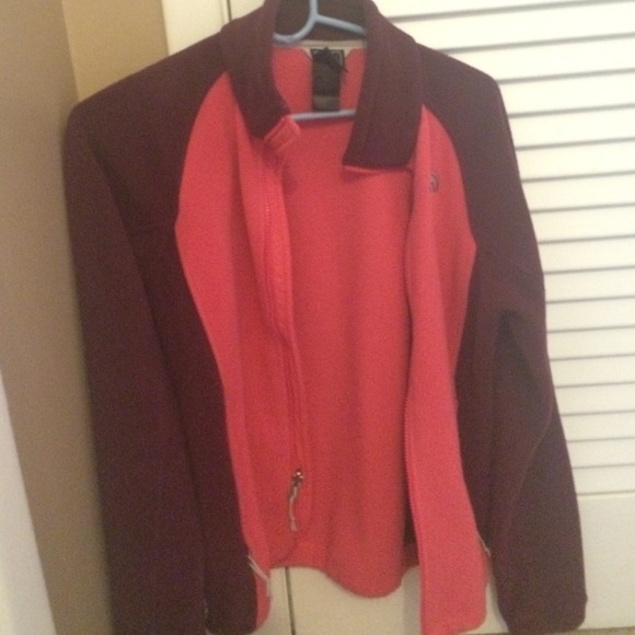 Pink and maroon north face zip up