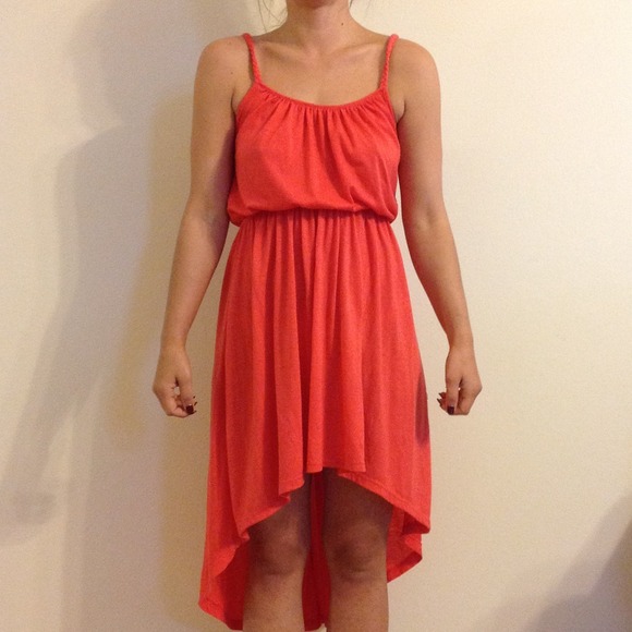 Coral jersey high low dress