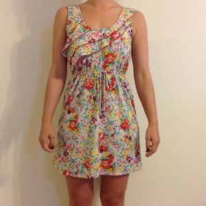 Multicolor floral dress with top ruffle