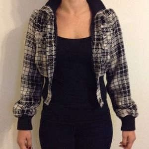 Cropped plaid bomber jacket