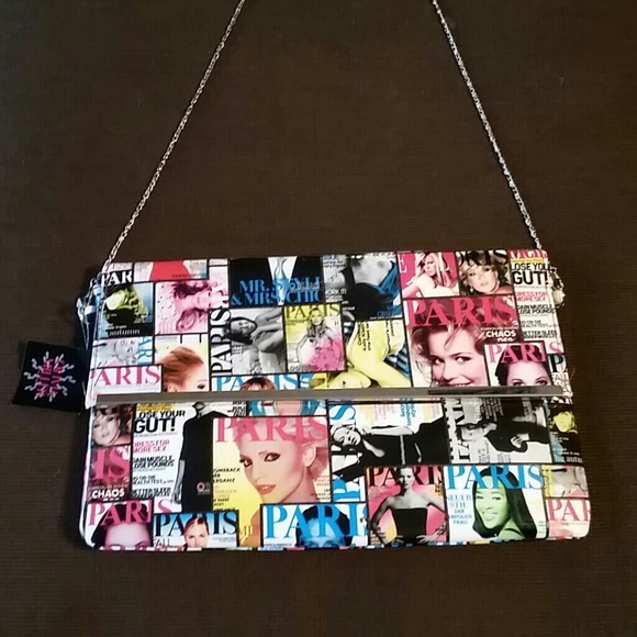 Glossy Collage Handbag W/ Detachable Chain