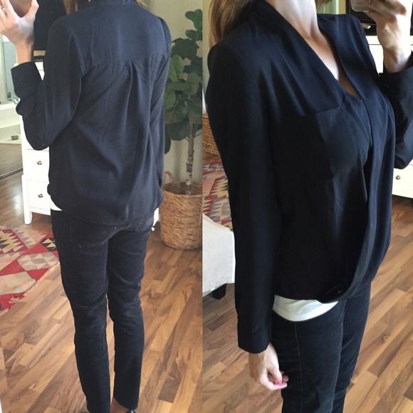 SOLD Black Slightly Sheer Wrap Top - Picture 3 of 4