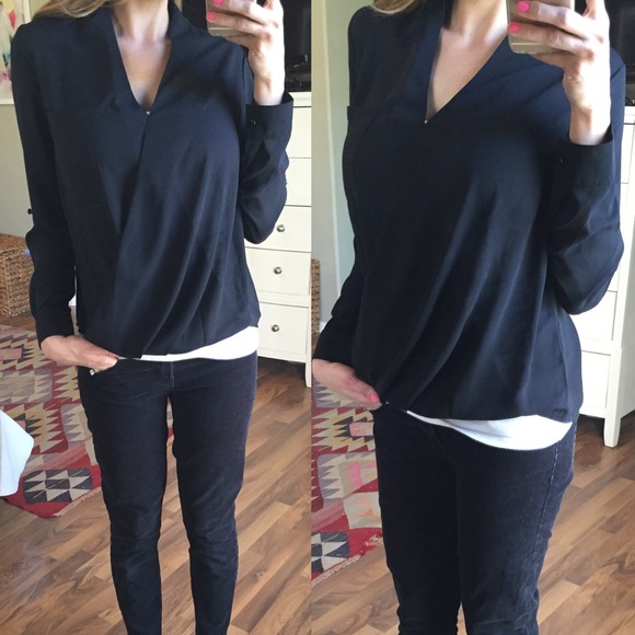 SOLD Black Slightly Sheer Wrap Top - Picture 4 of 4