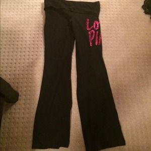 black sequined VS yoga pants