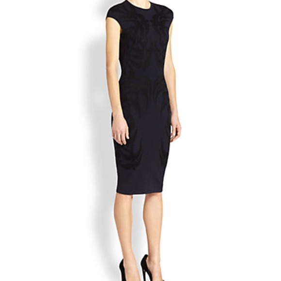 Alexander McQueen Longbird Pencil Dress S Navy/Blk